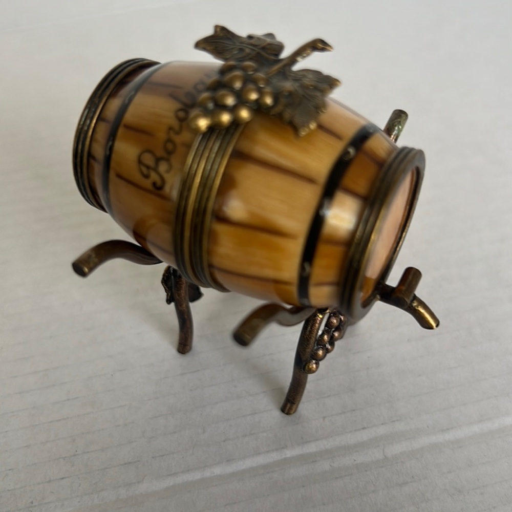 AUTHENTIC LIMOGES WINE BARREL WITH STAND